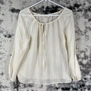 Tory Burch Blouse Womens Size Small Ivory Off The Shoulder‎ Keyhole Neck Sheer